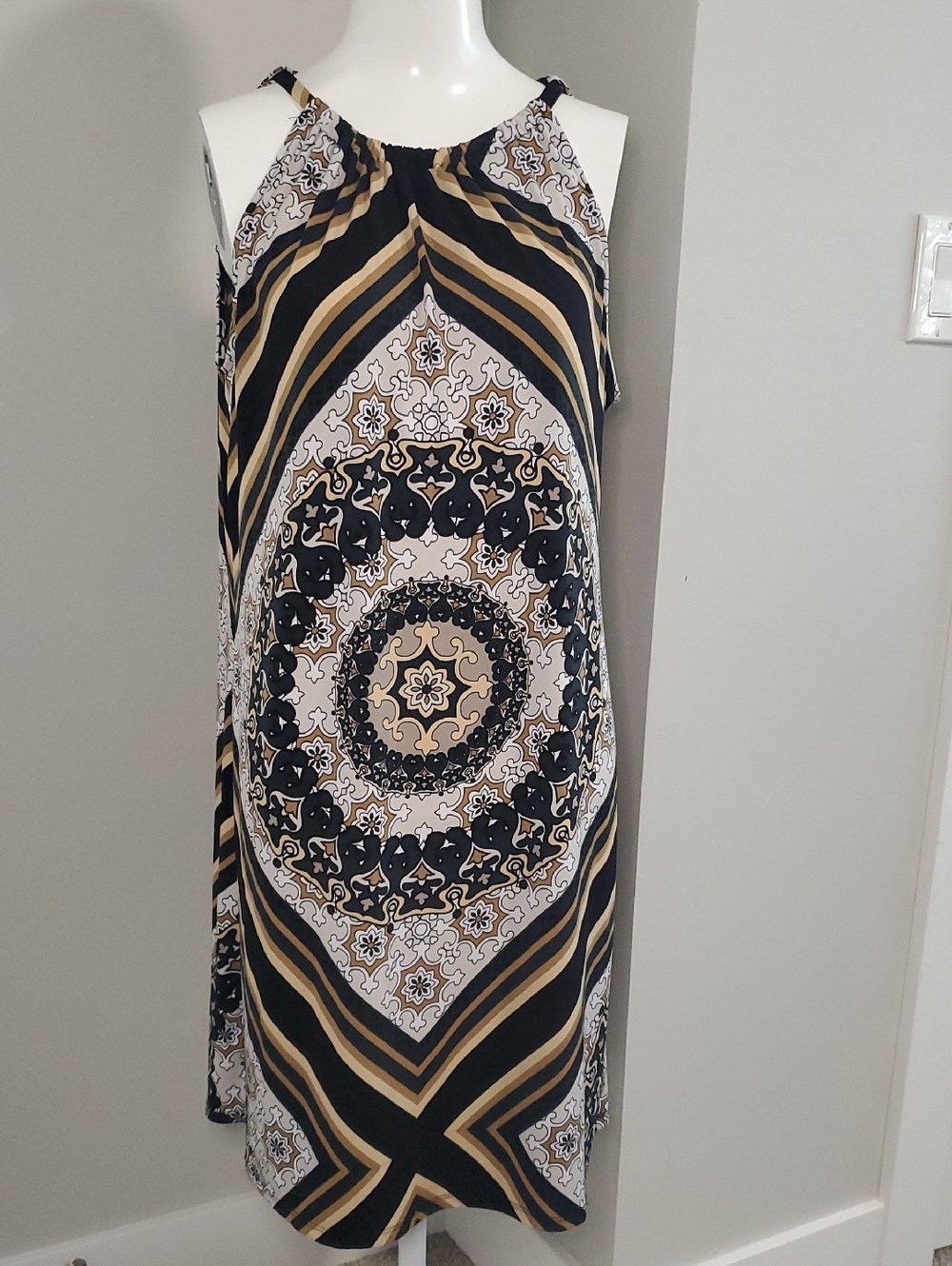 Premise Black, Cream & Gold Printed Midi Dress